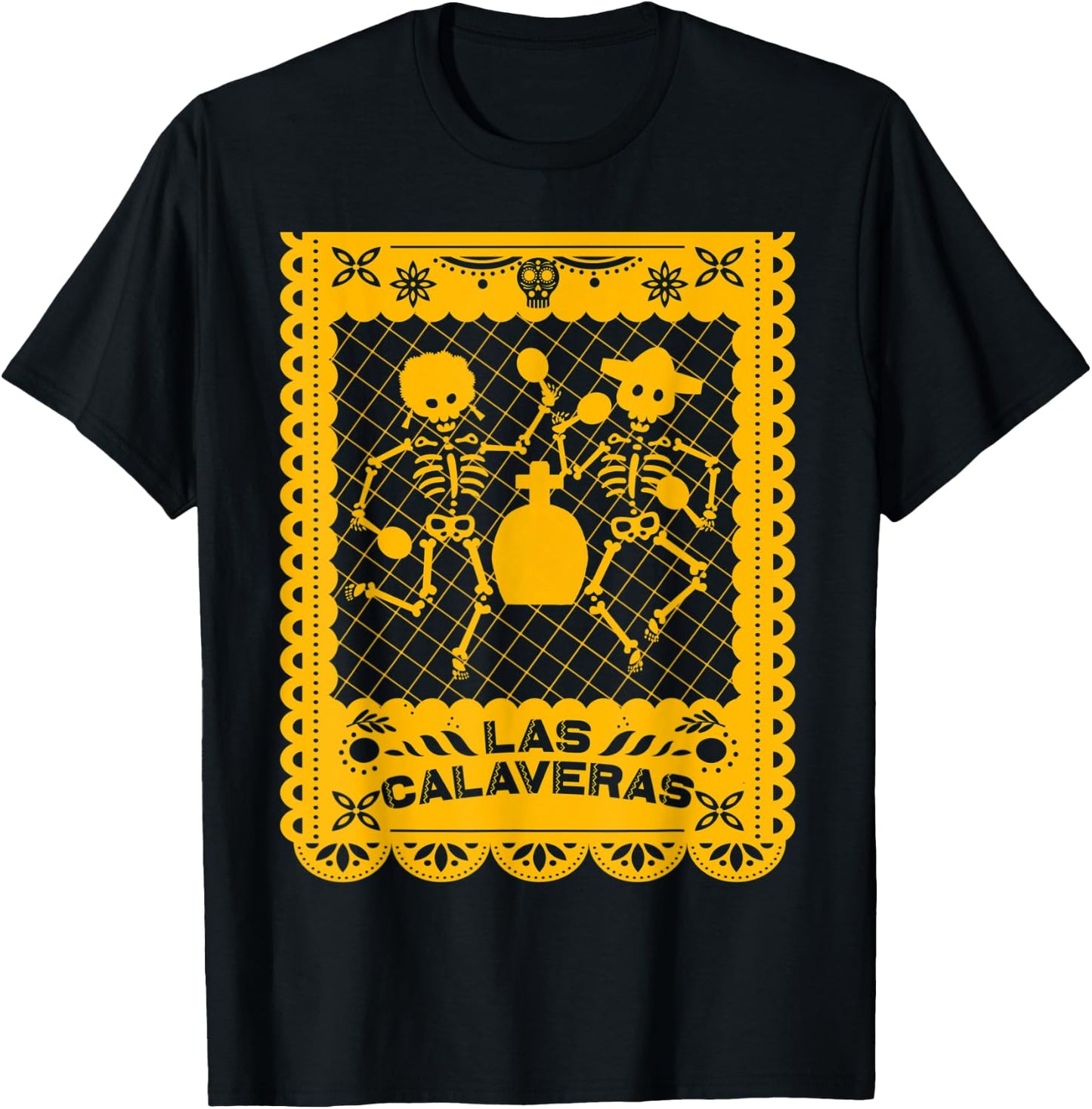 Day of the Dead Dia de Muertos Mexican Papel Picado Calavera T-Shirt - T-Shirt | Black