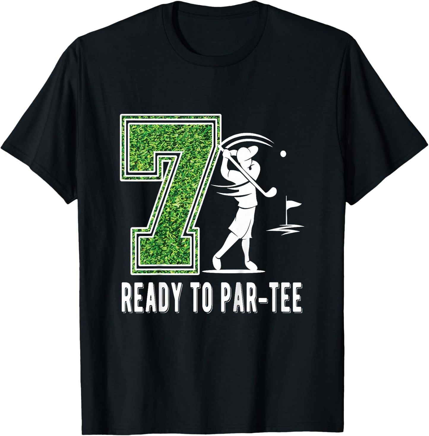 Kids 7th Birthday Golfer Boy Seven Year Old Golf Player T-Shirt - T-Shirt | Black