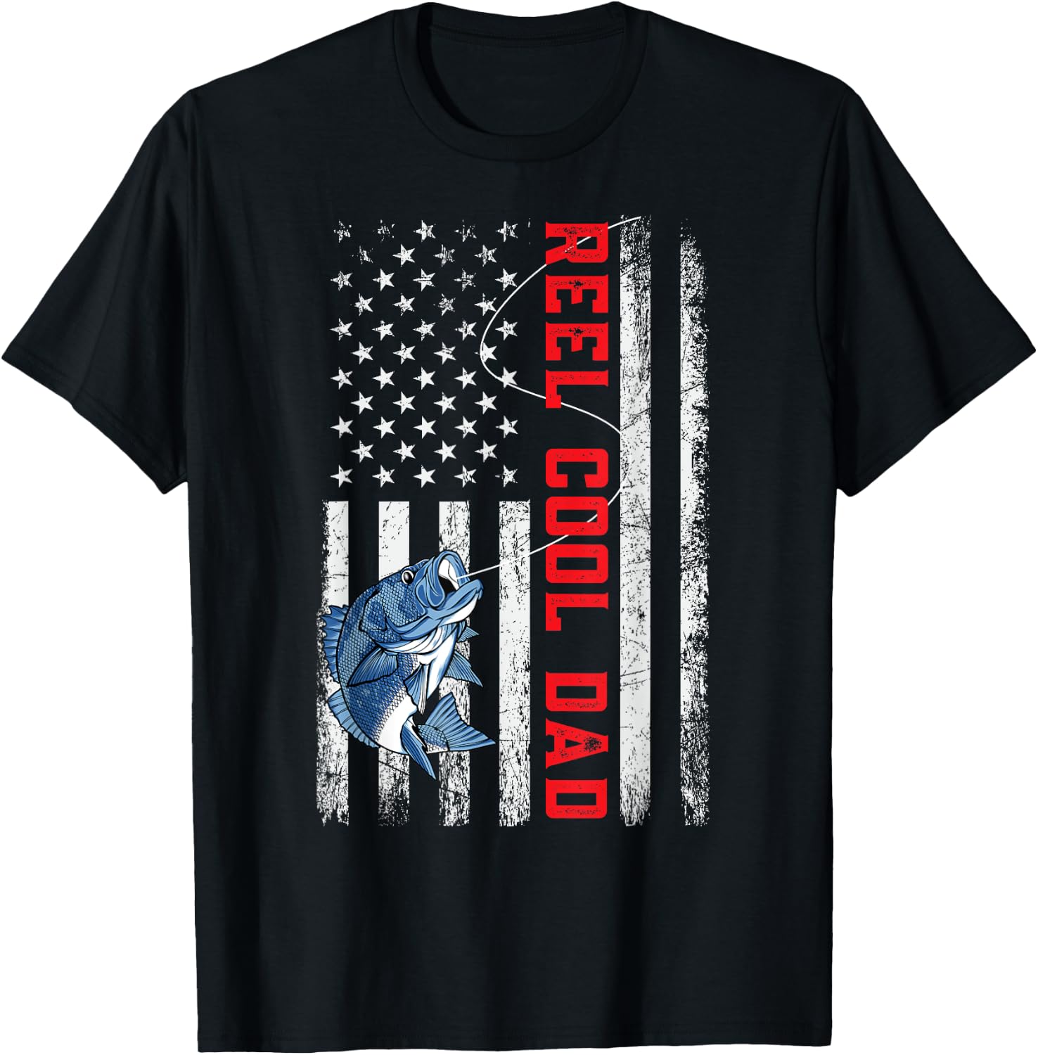 Reel Cool Dad American Flag Father's Day T-Shirt - T-Shirt | Black