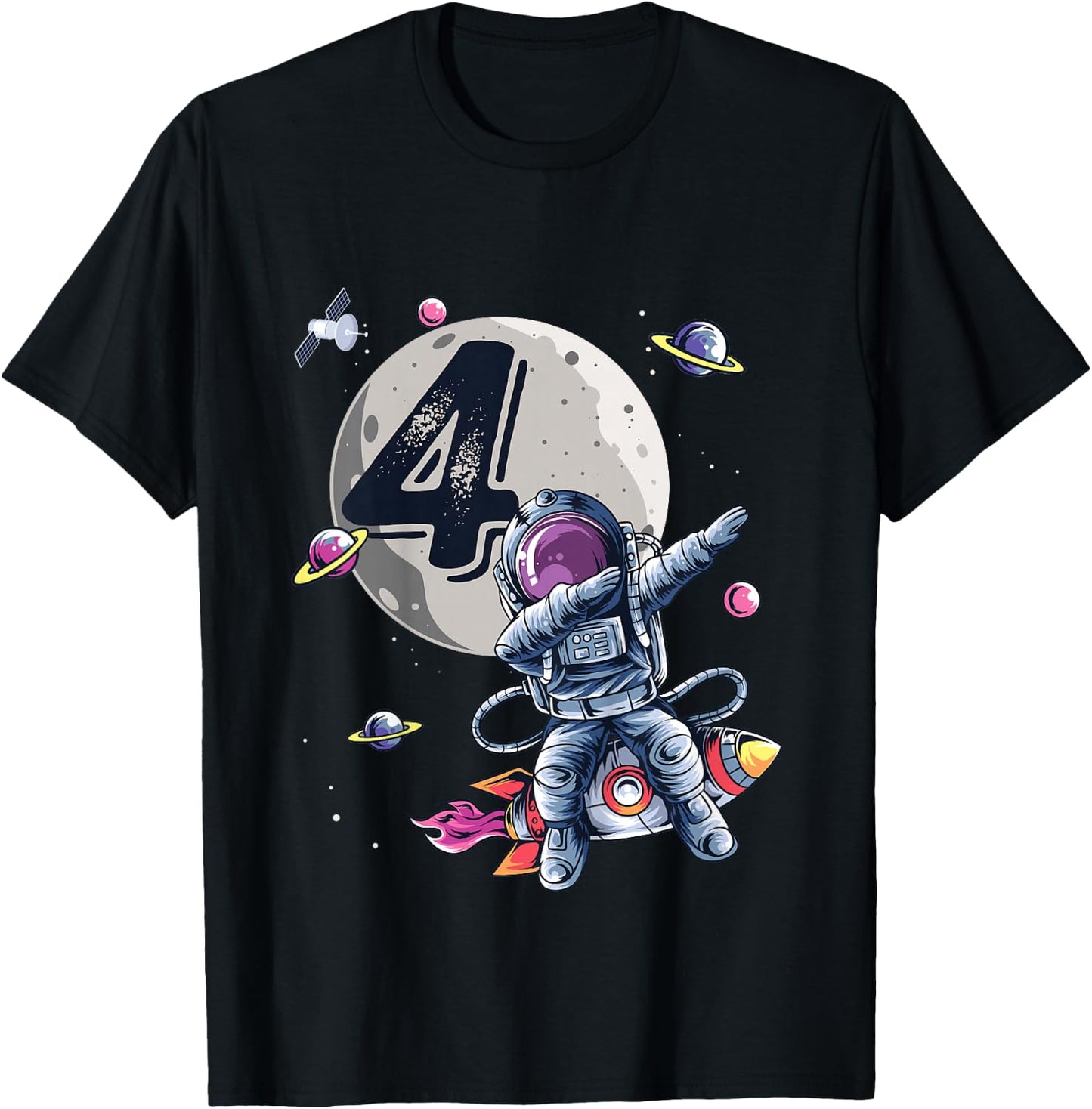 4 Years Old Birthday Boy Astronaut Gifts Space 4th B-Day T-Shirt - T-Shirt | Black