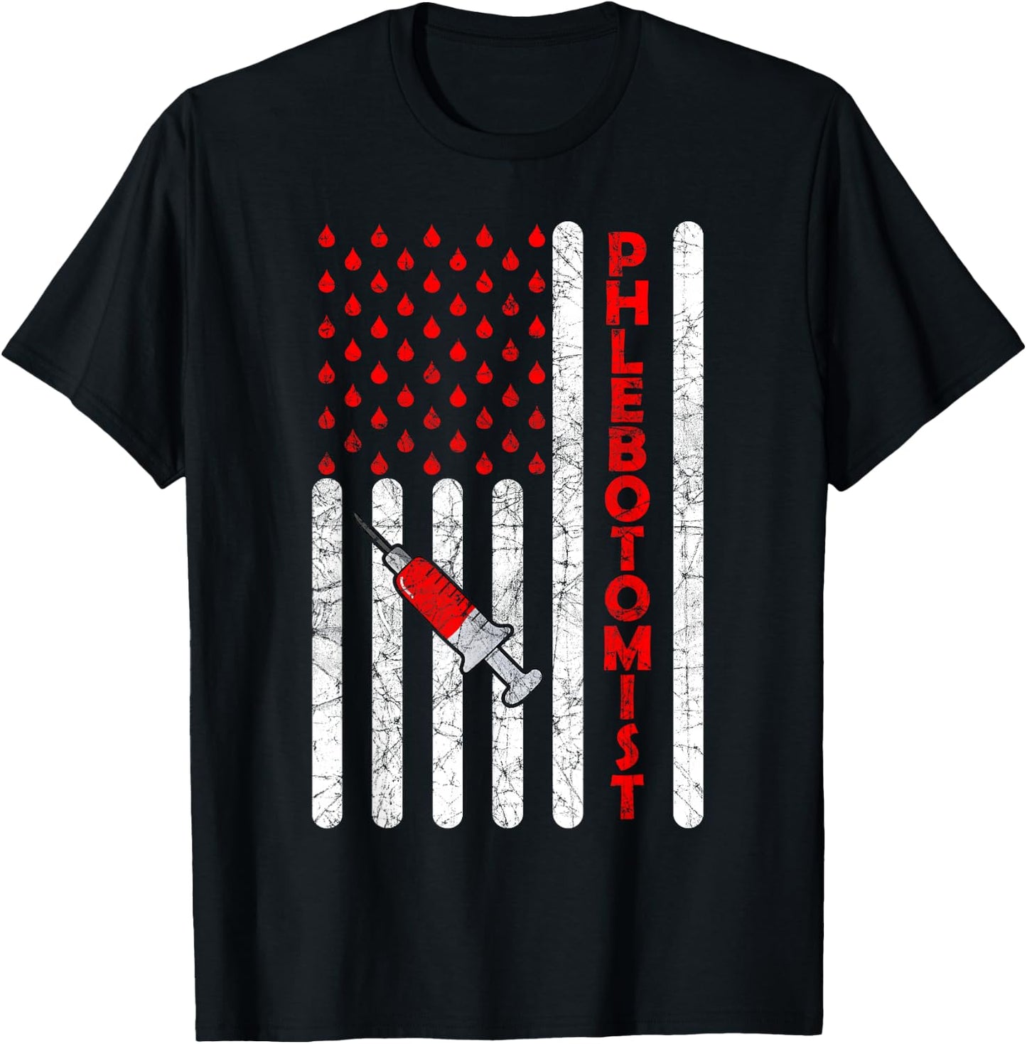 American Flag Patriotic Phlebotomist Phlebotomy Nursing Fun Men T-Shirt - T-Shirt | Black