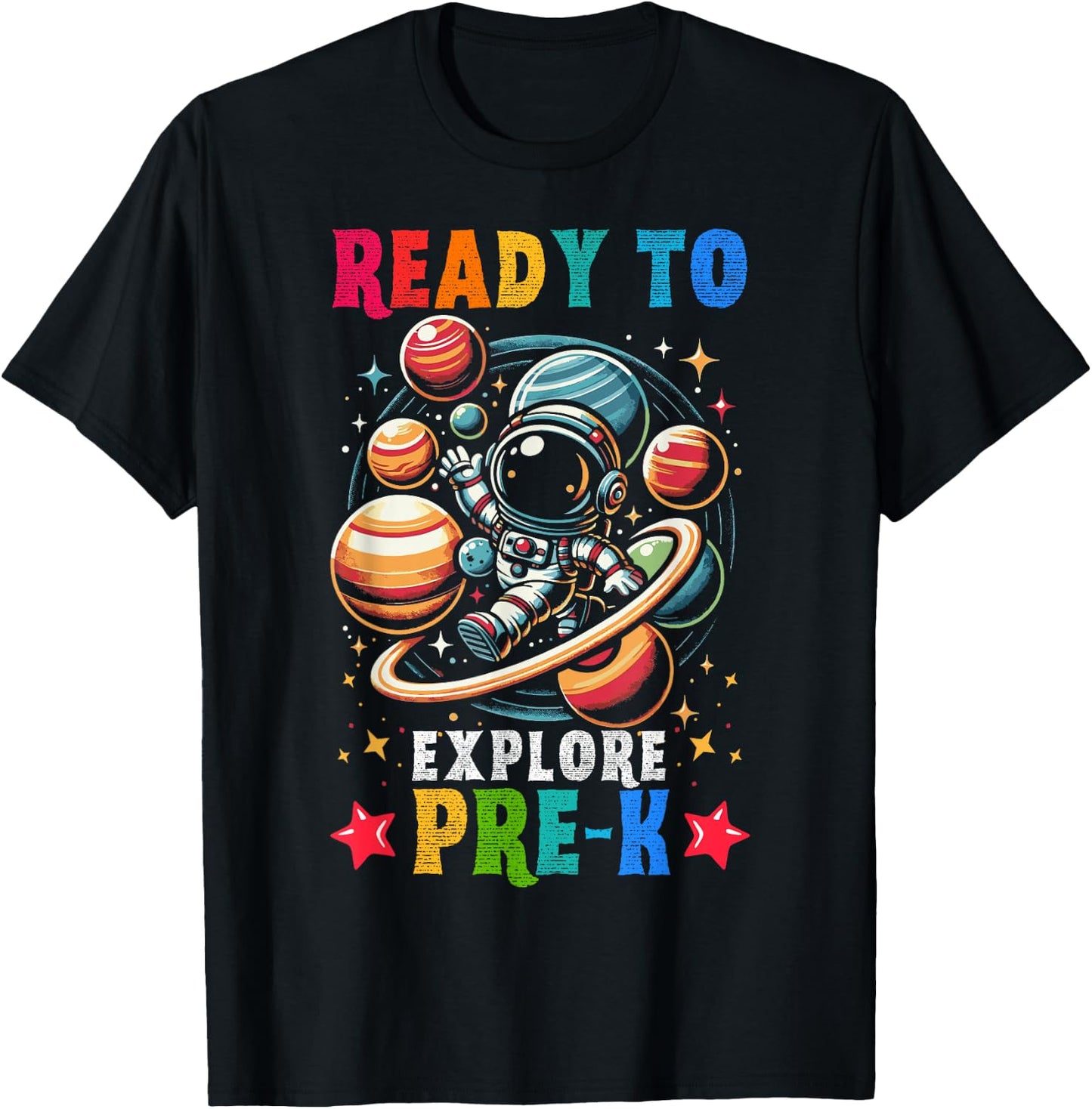 First day Kids Welcome back to School Astronaut Space Pre-k T-Shirt - T-Shirt | Black