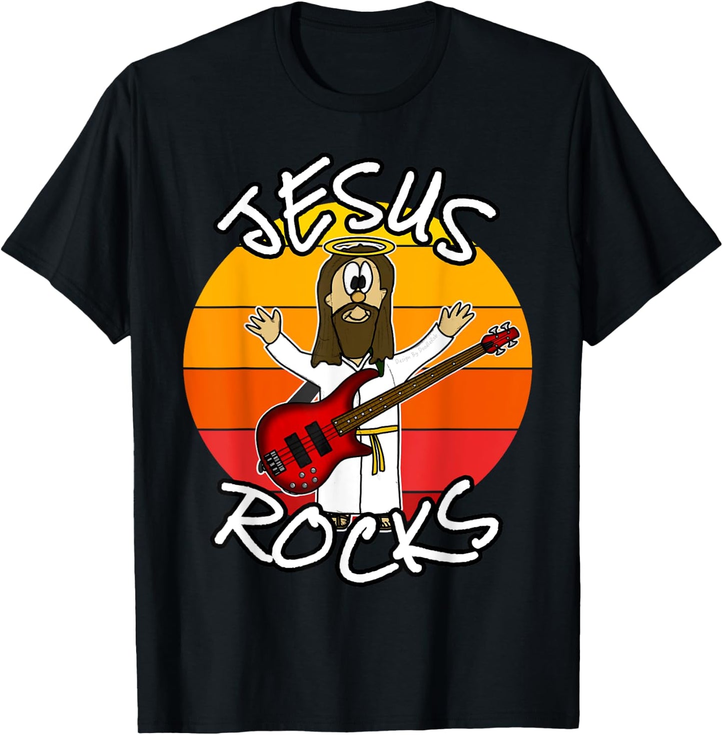 Jesus Rocks Bass Guitar, Church Bassist, Worship Musician T-Shirt - T-Shirt | Black