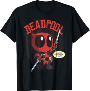 Marvel Deadpool Wheee Look What I Have Portrait T-Shirt - T-Shirt | Black