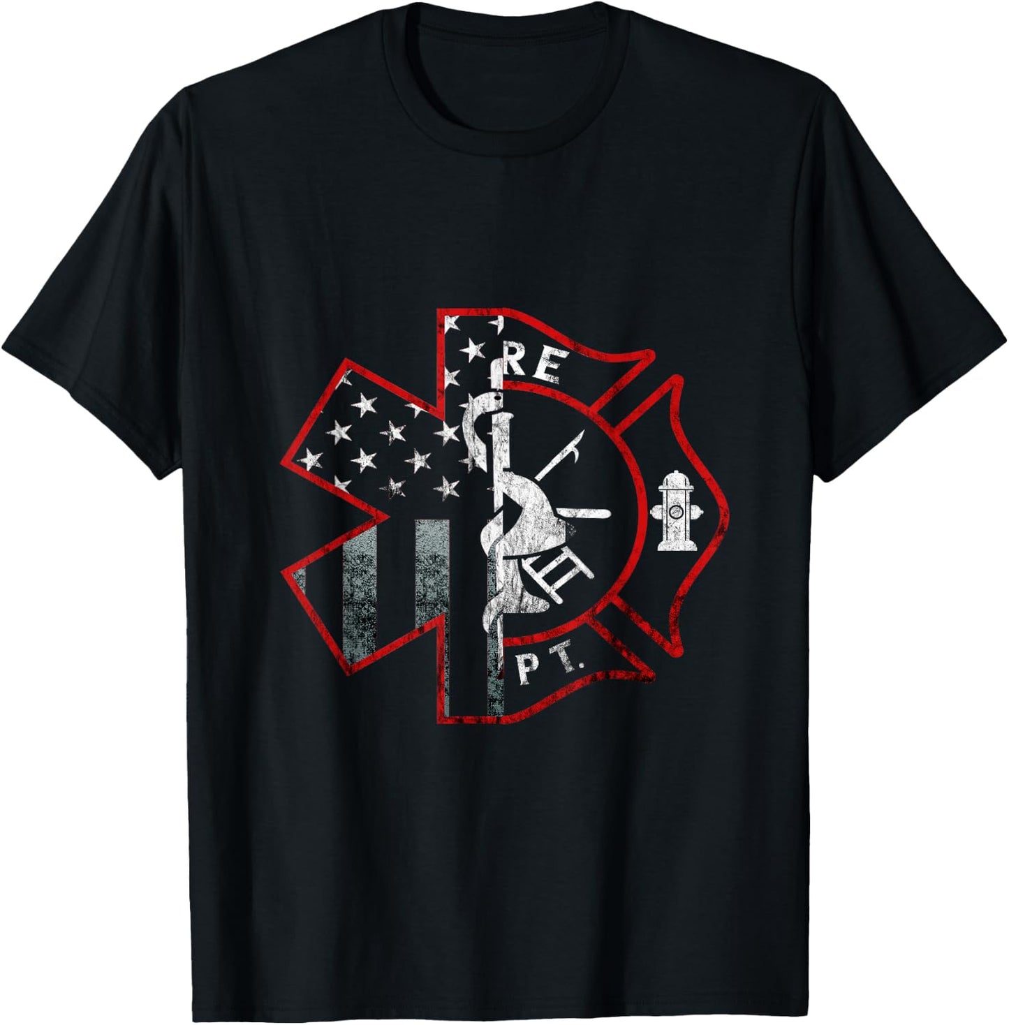 Fireman EMT Paramedic Patriotic American Flag Firefighter T-Shirt - T-Shirt | Black