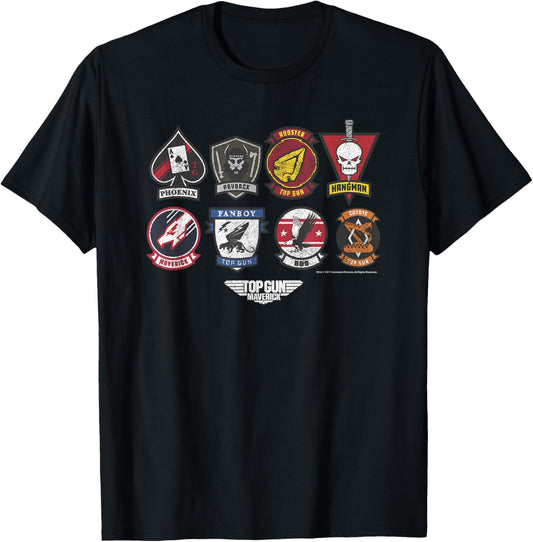 Top Gun Maverick Badge Layout Group Shot T-Shirt - T-Shirt | Black
