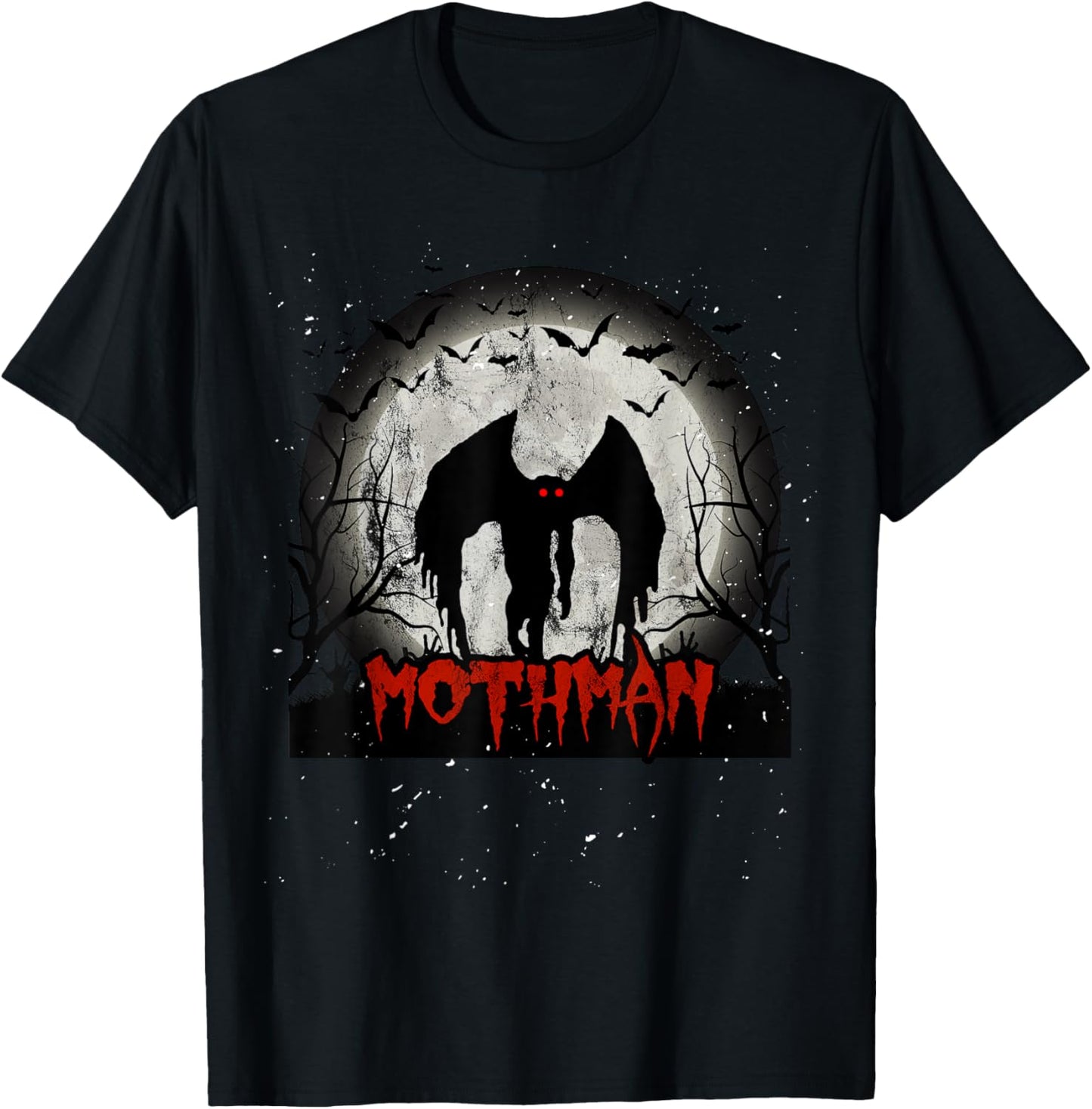 Dark Moon With Bats and Mothman Folklore T-Shirt - T-Shirt | Black