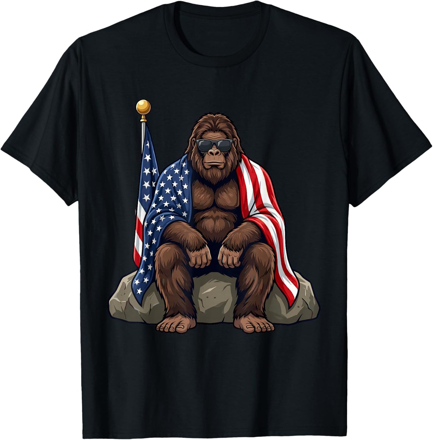 Patriotic Bigfoot 4th of July Sasquatch USA Flag T-Shirt - T-Shirt | Black