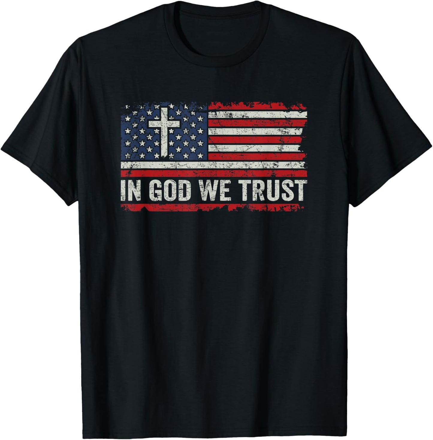 in God We Trust - Vintage USA Flag Cross Patriotic Christian T-Shirt - T-Shirt | Black