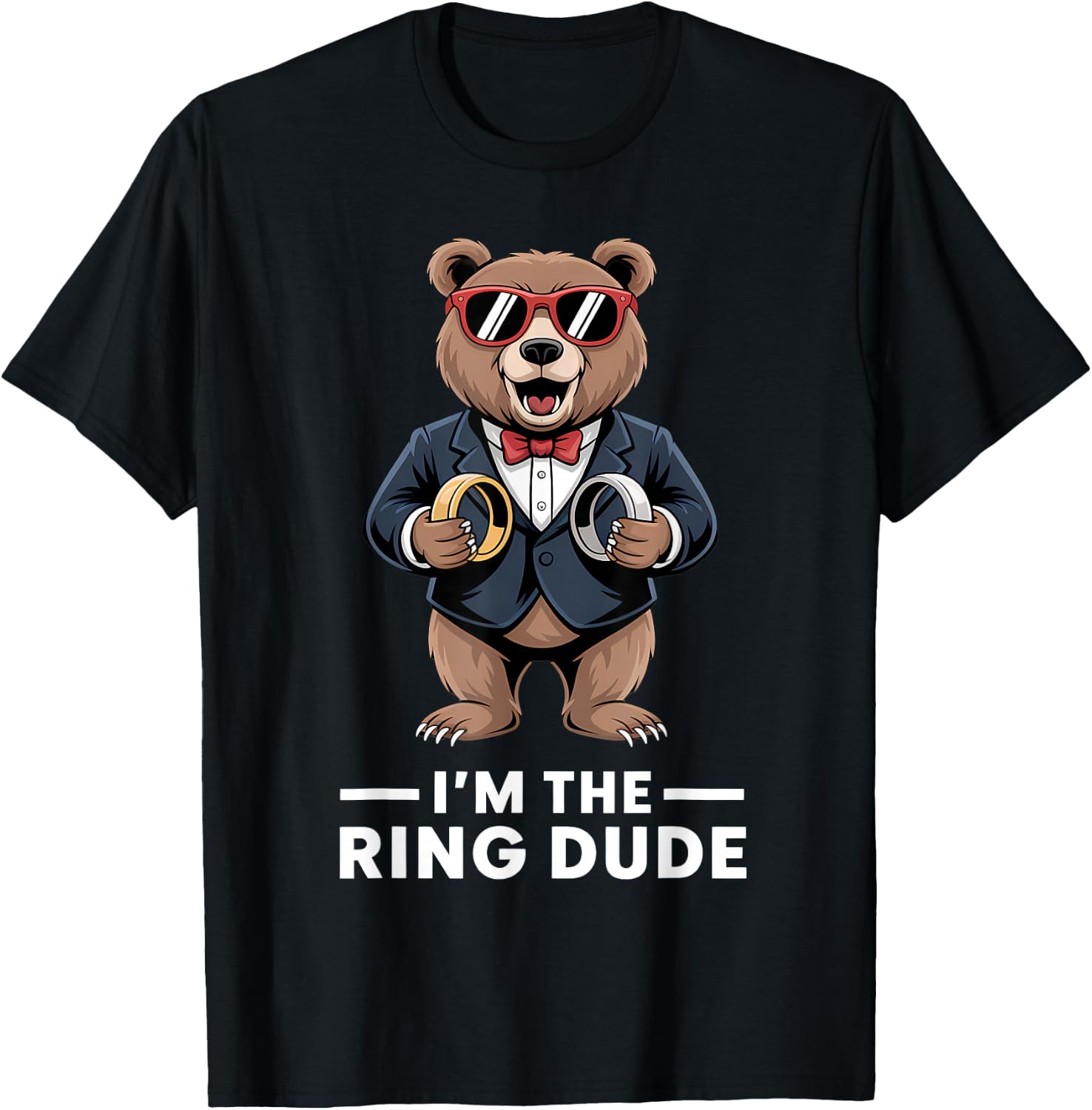 Ring Bearer Ring Security Funny Wedding Party Bear Ring Dude T-Shirt - T-Shirt | Black