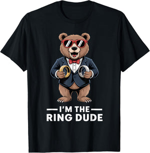Ring Bearer Ring Security Funny Wedding Party Bear Ring Dude T-Shirt - T-Shirt | Black
