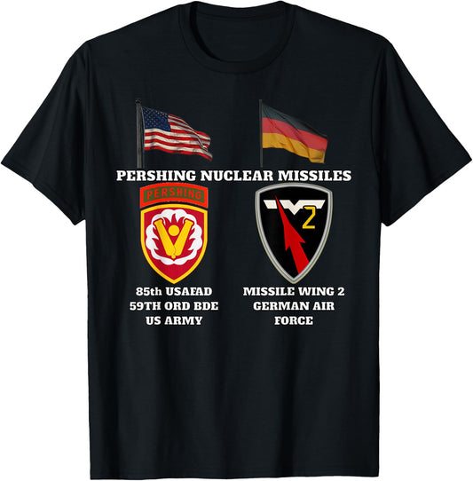 85th USAFAD SSI w Pershing and Missile Wing 2 Nuc v print T-Shirt - T-Shirt | Black