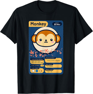 Chinese Zodiac Horoscope Animal Facts Year of the Monkey T-Shirt - T-Shirt | Black