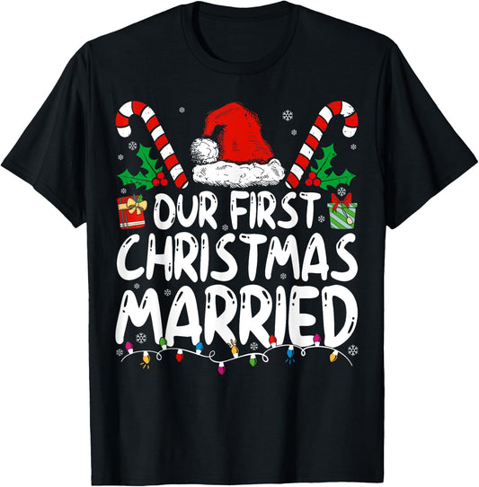 Our First Christmas Married As Mr and Mrs Couples Matching T-Shirt - T-Shirt | Black