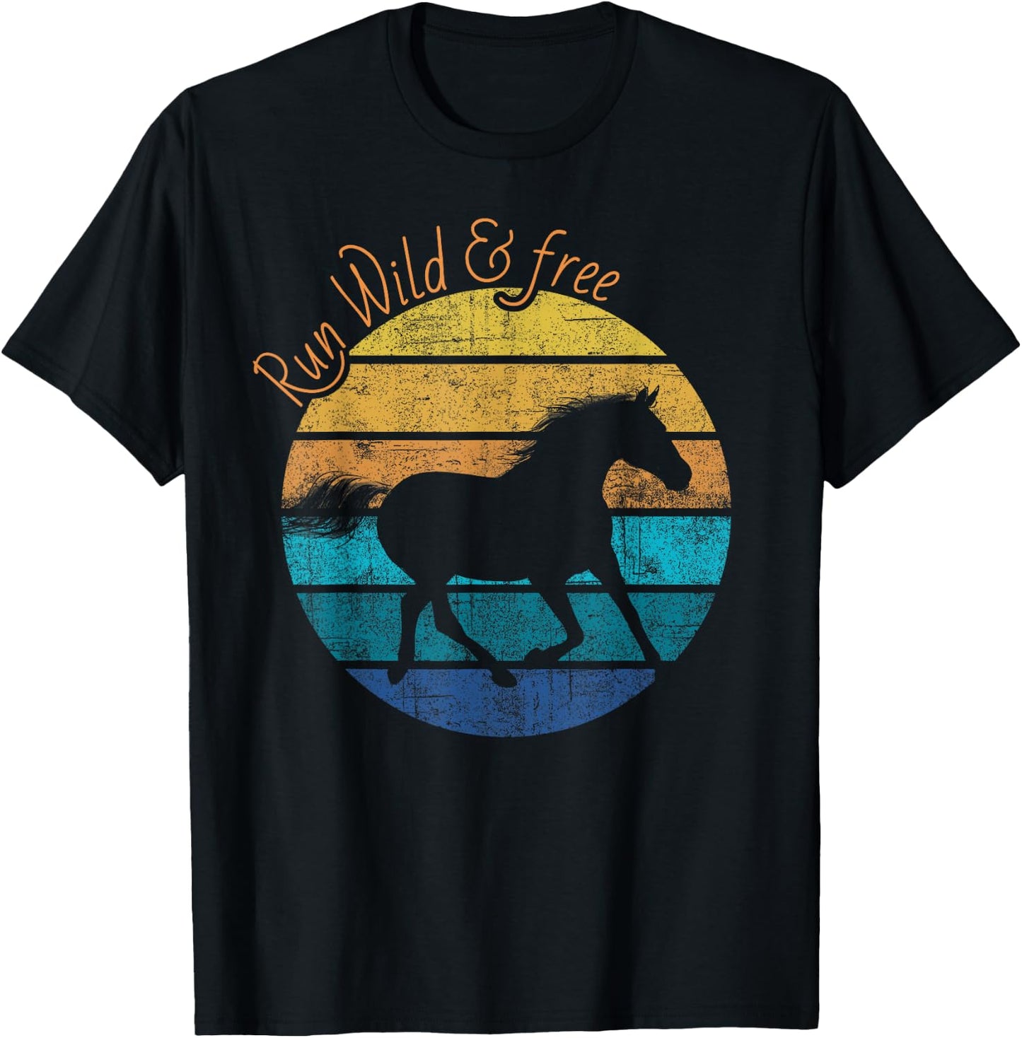 Beautiful horse retro sunset run wild and free horse graphic T-Shirt - T-Shirt | Black