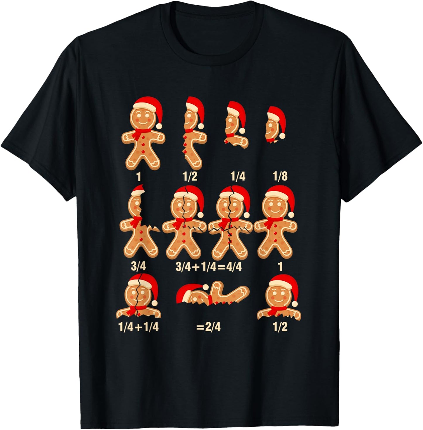 Christmas Math Teacher Equation Gingerbread With Santa Hat Men Women T-Shirt - T-Shirt | Black