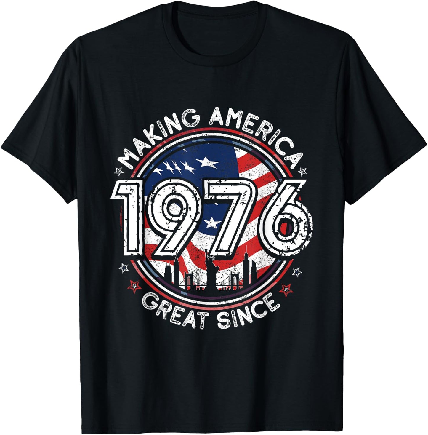 Making America Great Since 1976 American Flag Birthday T-Shirt - T-Shirt | Black