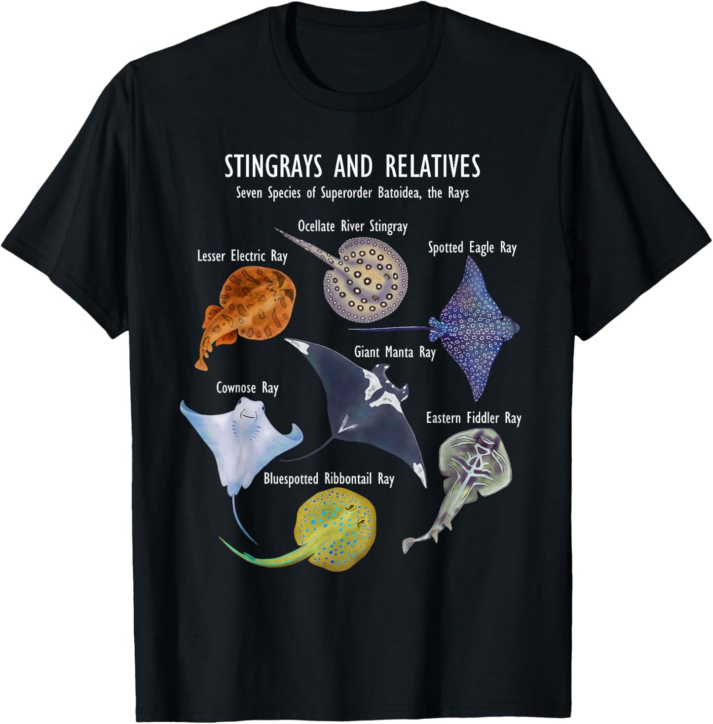 Stingray Species: Manta Ray, River Stingray, and More T-Shirt - T-Shirt | Black