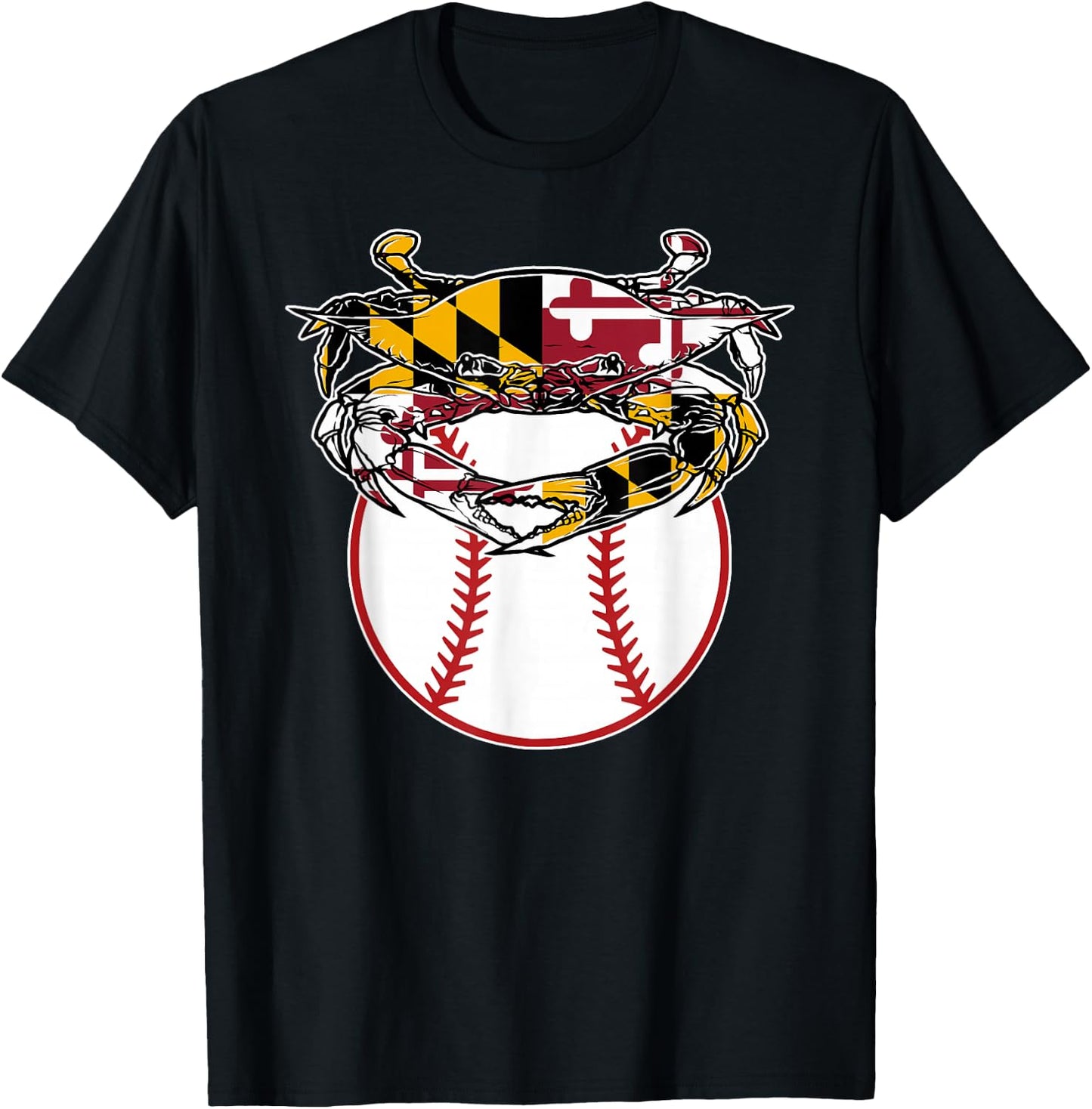 Maryland Crab State Pride Flag Gift - Baseball & Blue Crab T-Shirt - T-Shirt | Black