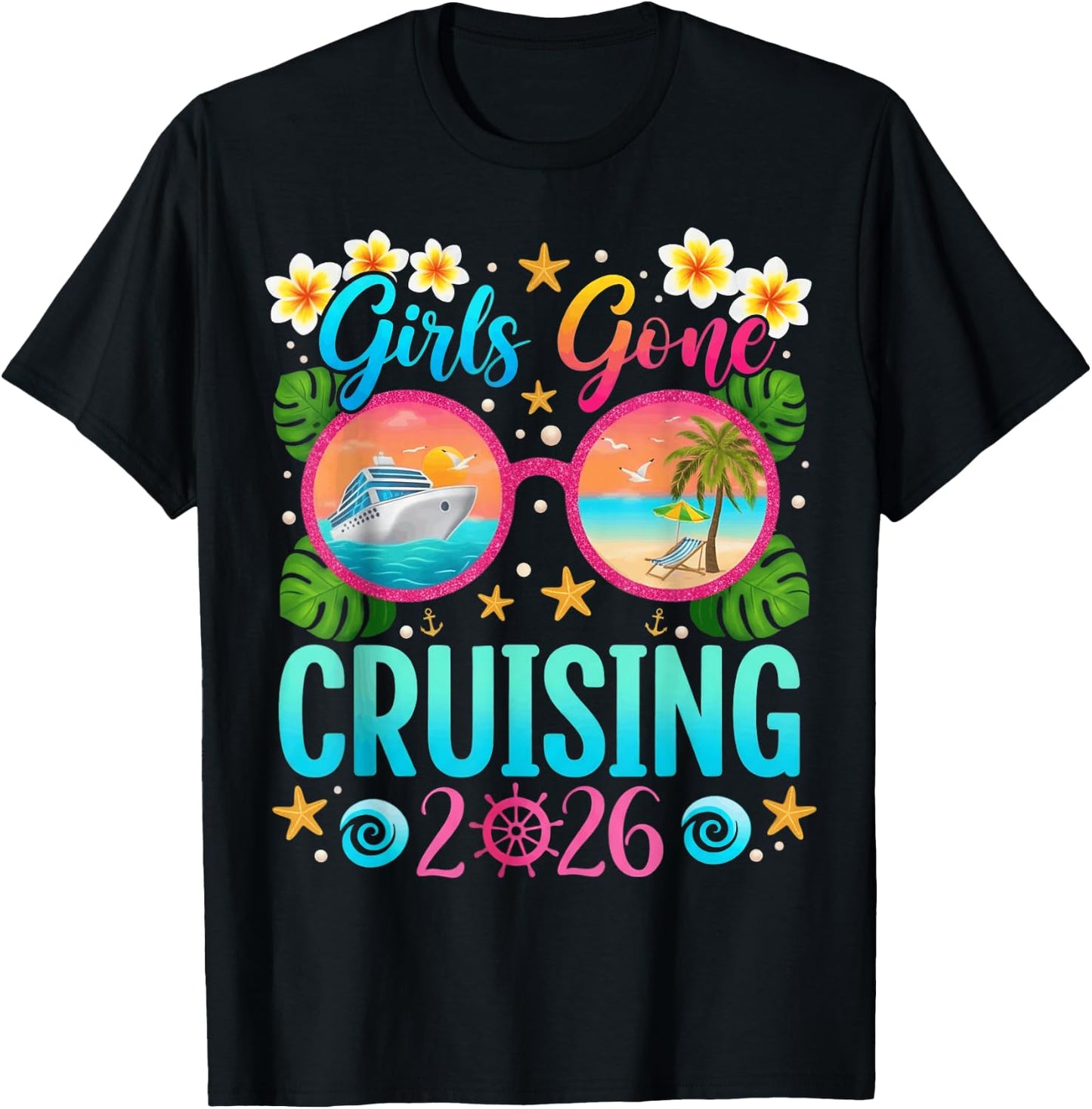 Girls Gone Cruising 2026 Women Besties Group Matching Cruise T-Shirt - T-Shirt | Black