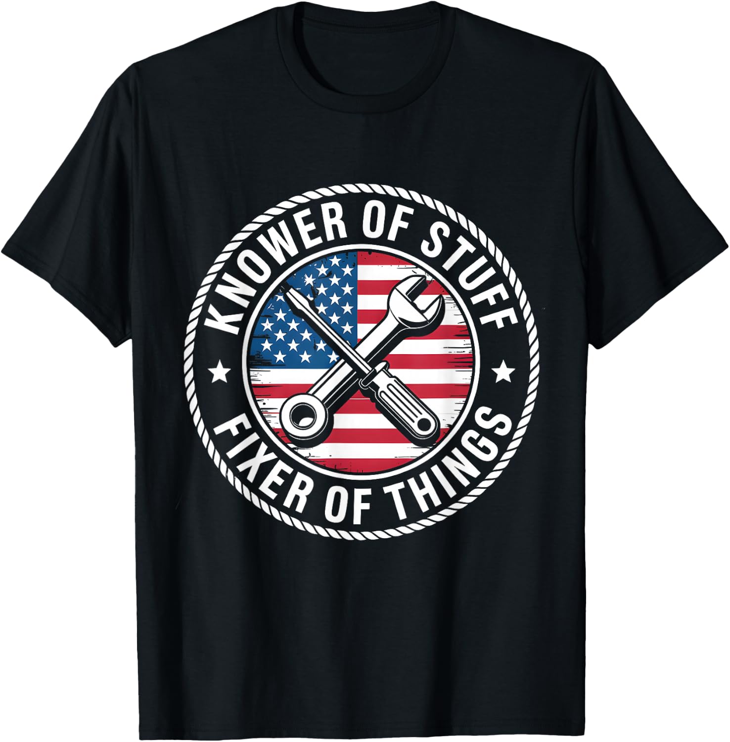 Knower of Stuff Fixer of Things USA Flag Handyman Graphic T-Shirt - T-Shirt | Black