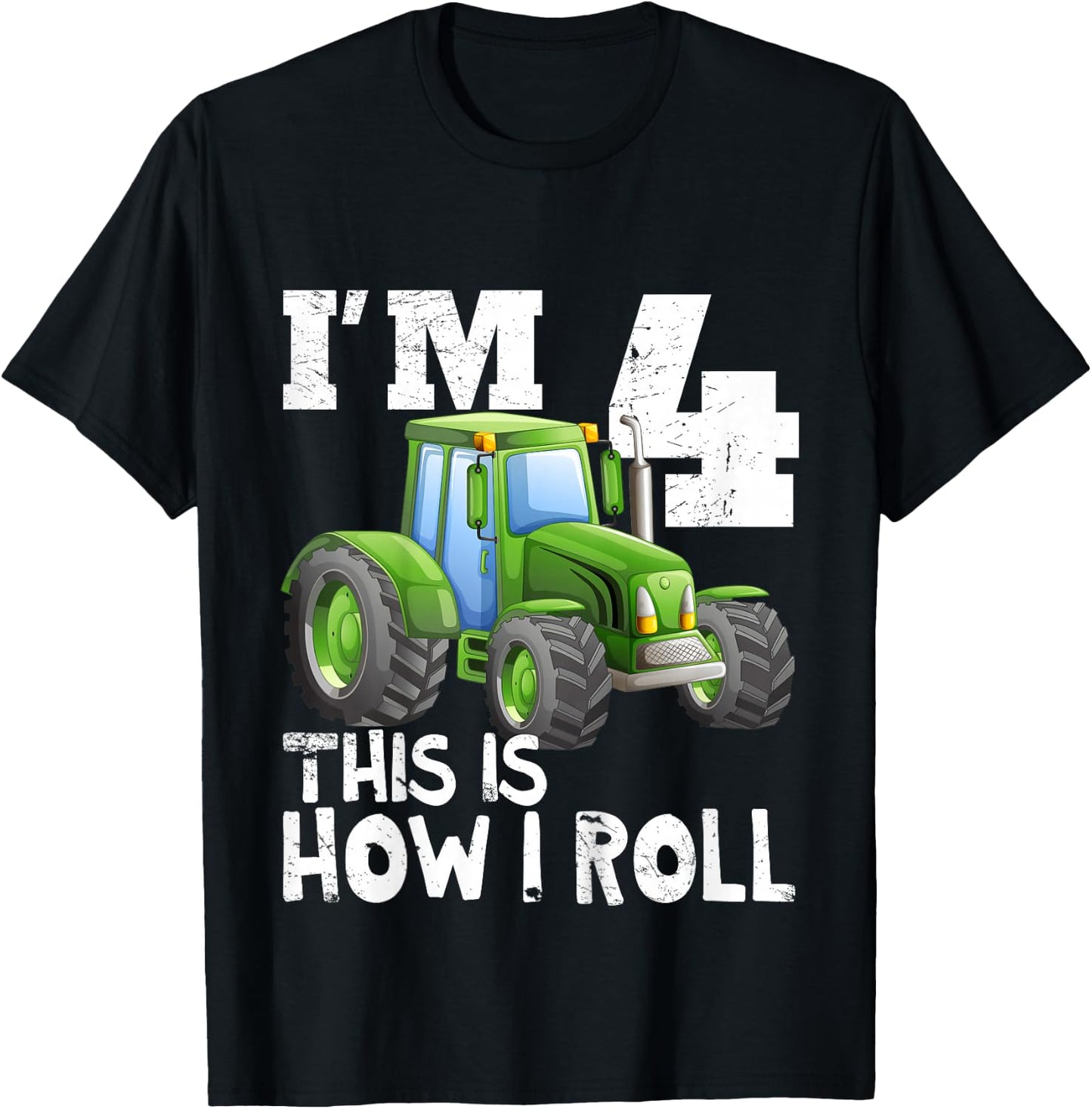 Kids Kids Farm Tractor 4th Birthday Party Shirt 4 Years Old T-Shirt - T-Shirt | Black