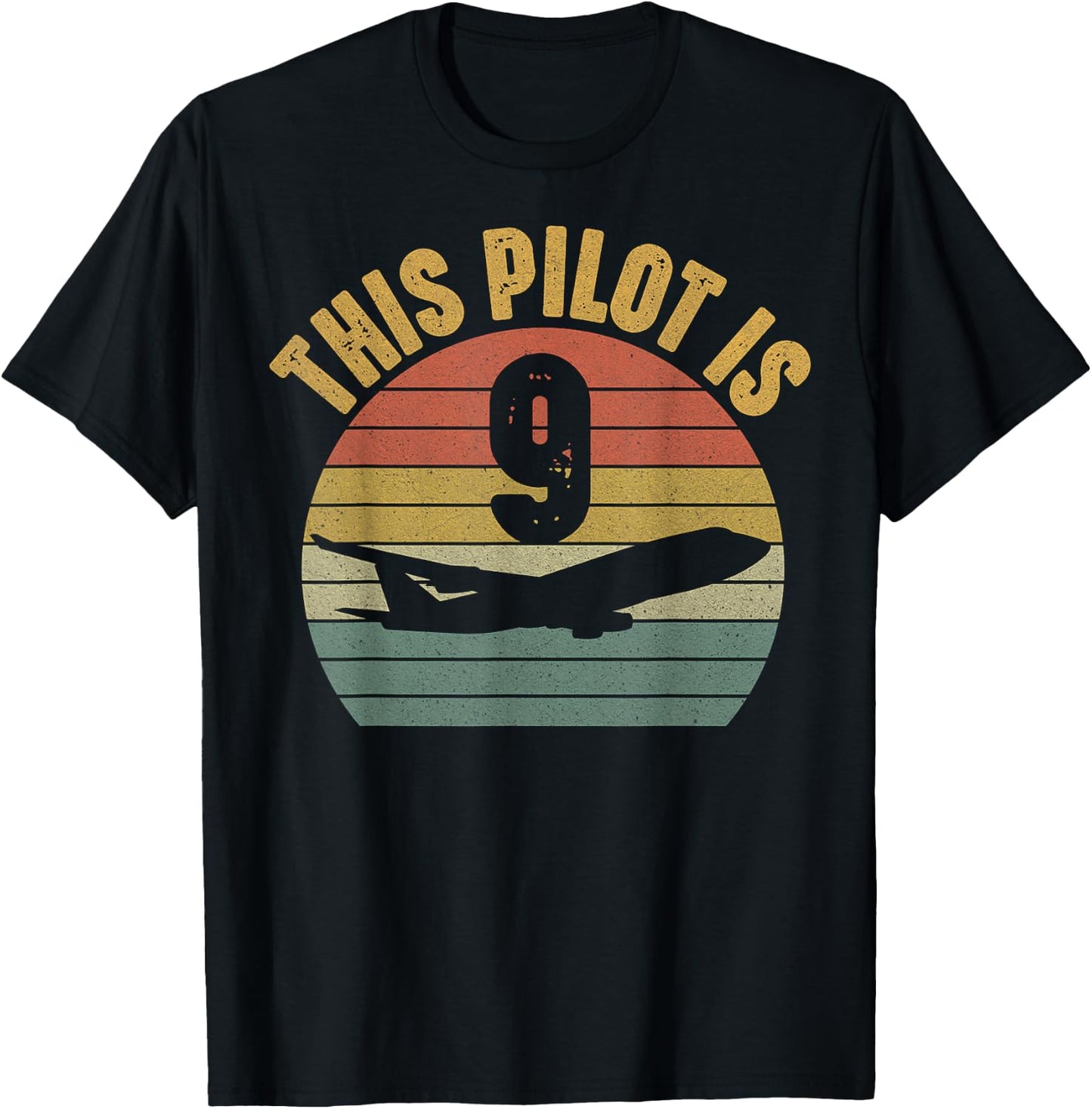 9 Year Old Airplane Pilot 9th Birthday Aviation T-Shirt - T-Shirt | Black