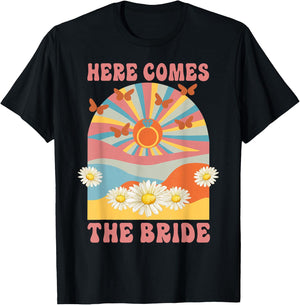 Here Comes The Bride 70s Hippie Retro Bachelorette Party T-Shirt - T-Shirt | Black