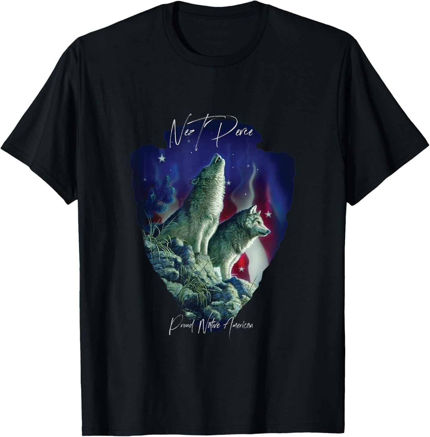 Nez Perce American Indian Tribe Wolf Pride Howling Tribute T-Shirt - T-Shirt | Black