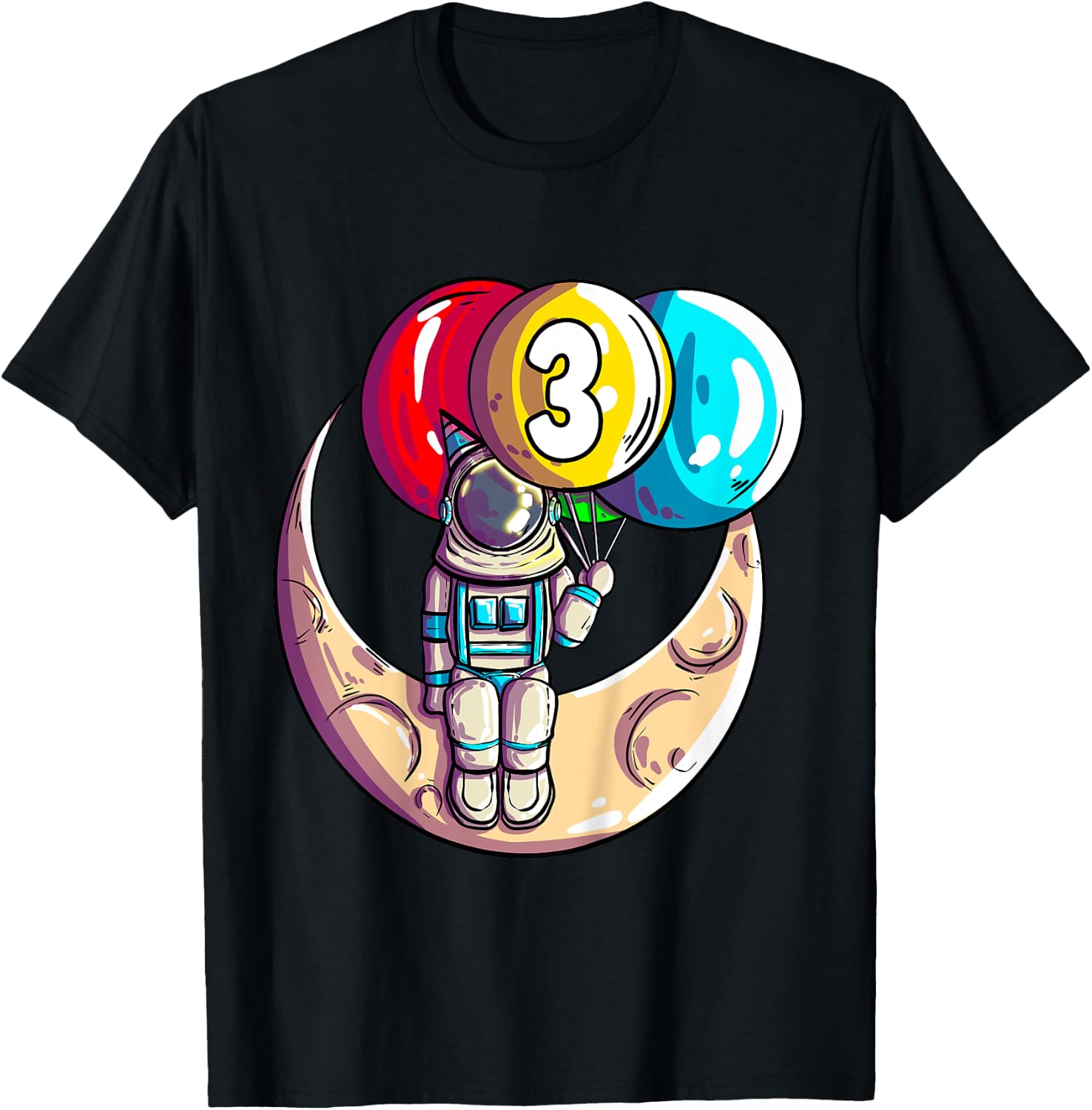 Kids Astronaut Space Moon 3 Year - 3rd Birthday T-Shirt - T-Shirt | Black
