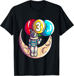 Kids Astronaut Space Moon 3 Year - 3rd Birthday T-Shirt - T-Shirt | Black
