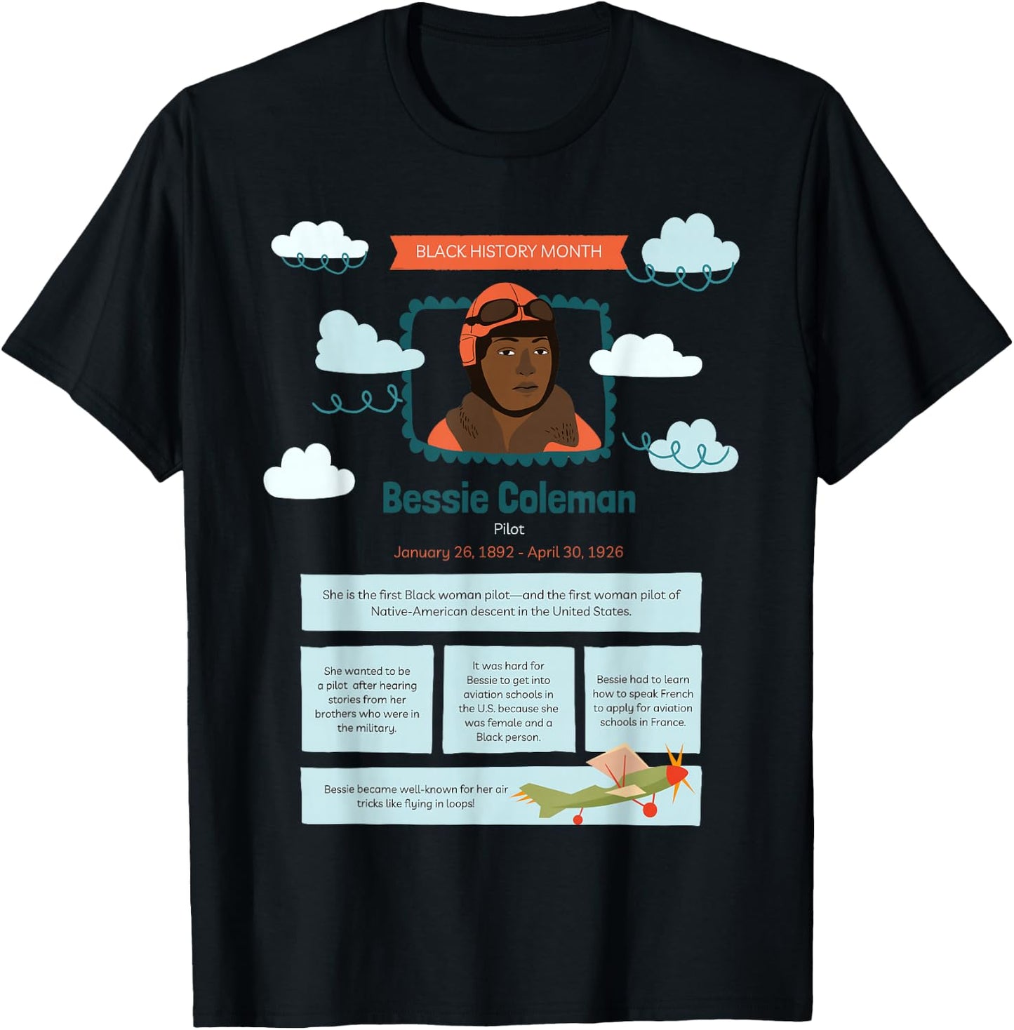 Black History Month Bessie Coleman Pilot T-Shirt - T-Shirt | Black