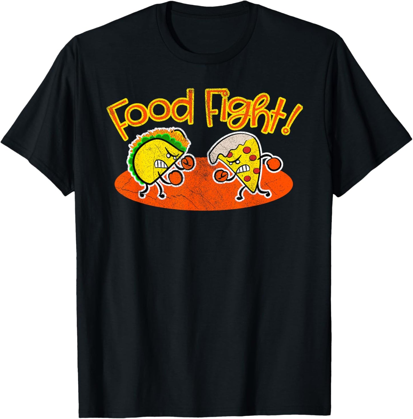 Food Fight - Funny Taco Pizza Slice Hungry Cartoon Foods T-Shirt - T-Shirt | Black