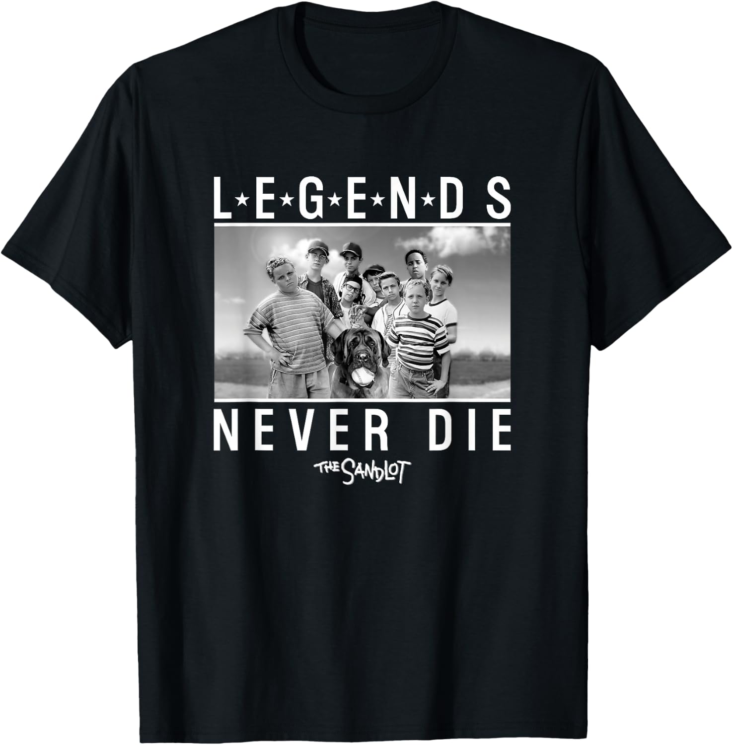 The Sandlot Legends Never Die Group Photo T-Shirt - T-Shirt | Black