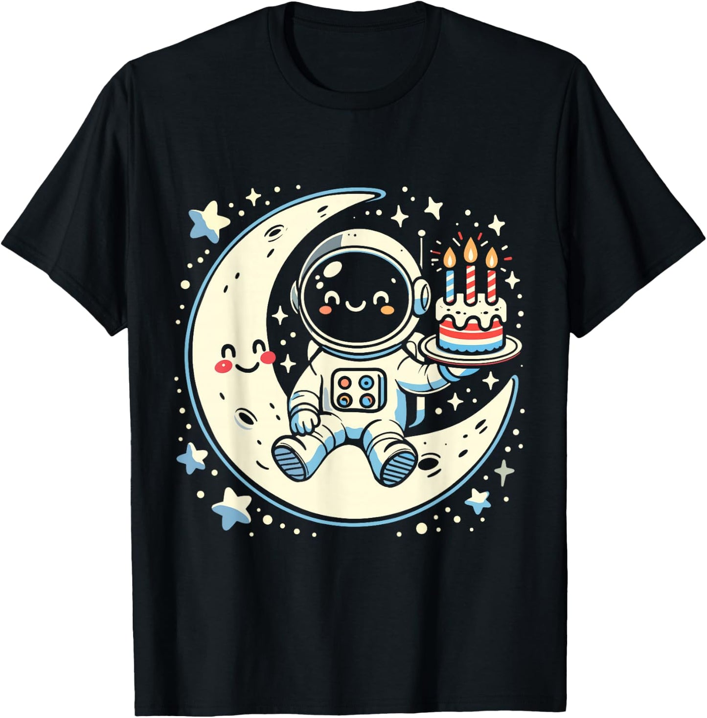 Astronaut On Moon Shirt Space Birthday Cake Smiling Spaceman T-Shirt - T-Shirt | Black
