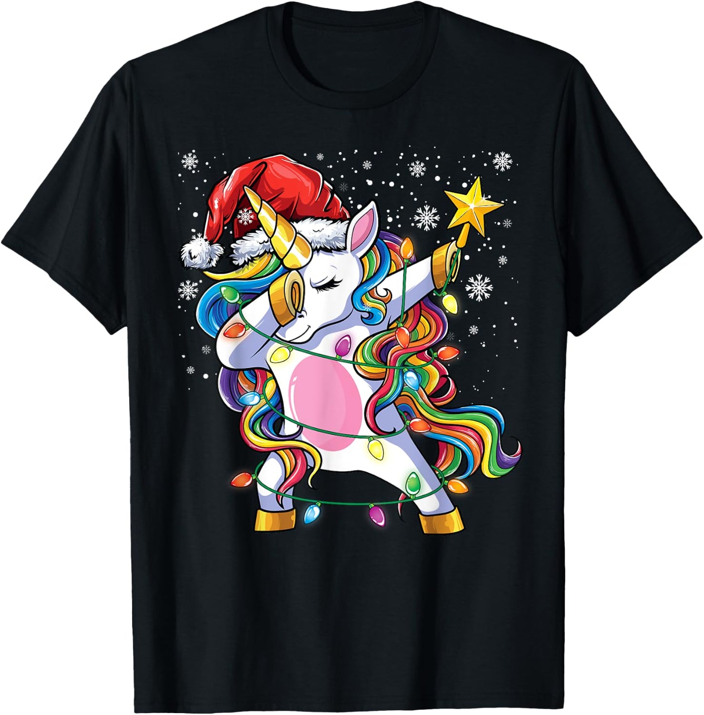 Christmas Unicorn Dab Girls Women Xmas Tree Santa Unicorn T-Shirt - T-Shirt | Black