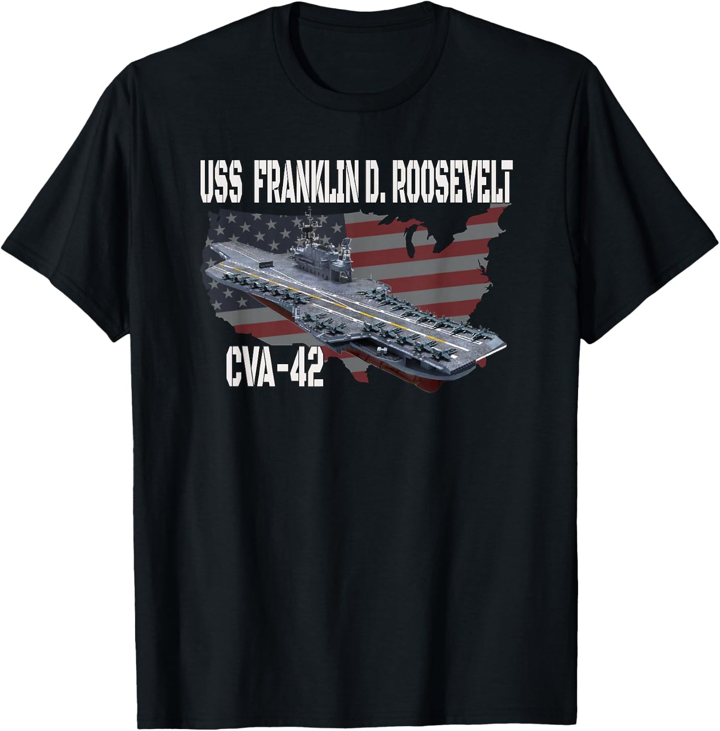 USS Franklin D. Roosevelt CVA-42 Aircraft Carrier Veterans T-Shirt - T-Shirt | Black