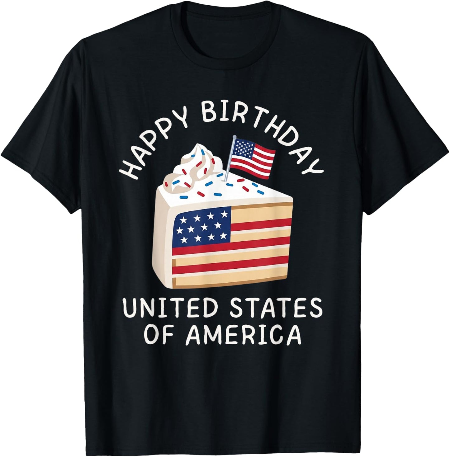 Happy Birthday United States of America Retro Flag Cake T-Shirt - T-Shirt | Black