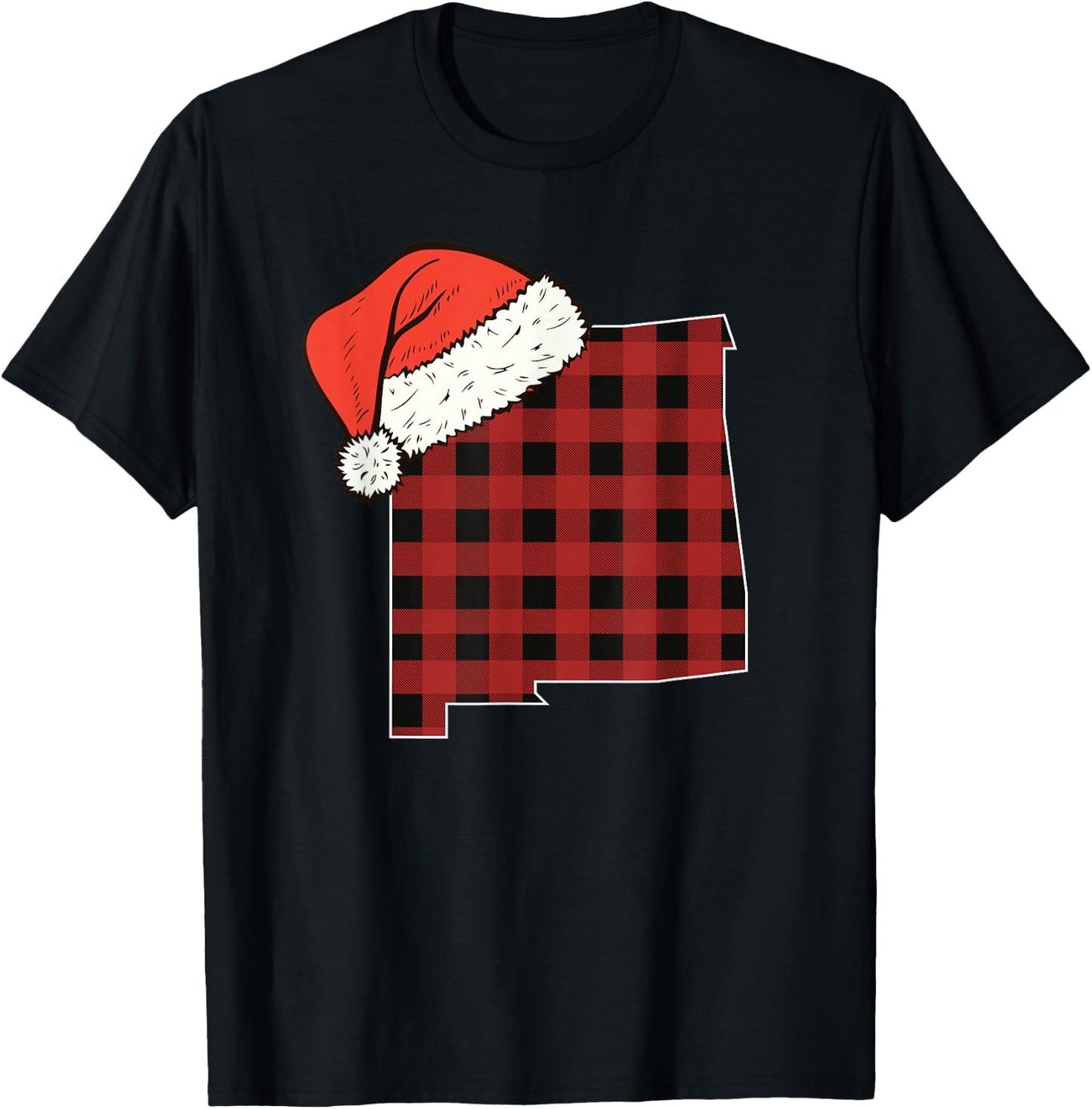 New Mexico Plaid Christmas Santa Hat Holiday Matching T-Shirt - T-Shirt | Black