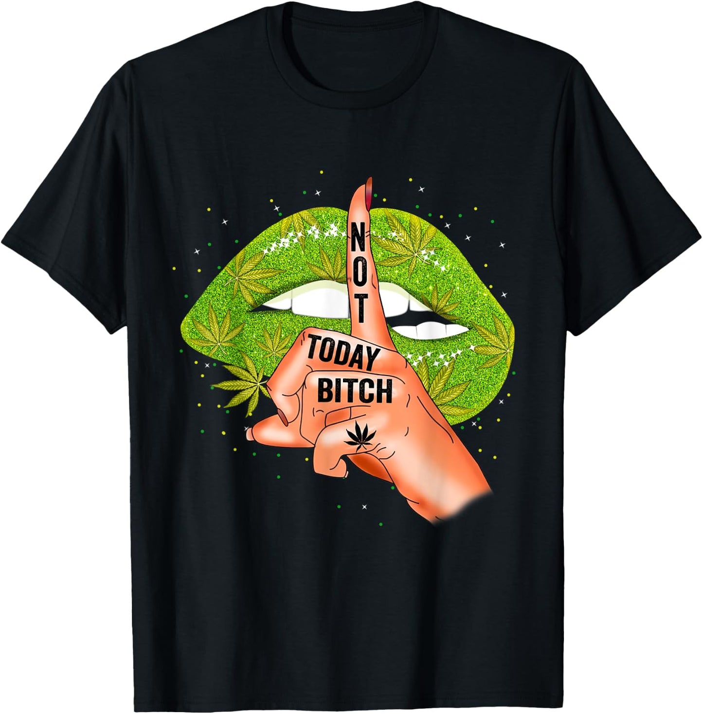 Funny Sexy Lips Cannabis Marijuana Weed Pot Leaf Lover T-Shirt - T-Shirt | Black