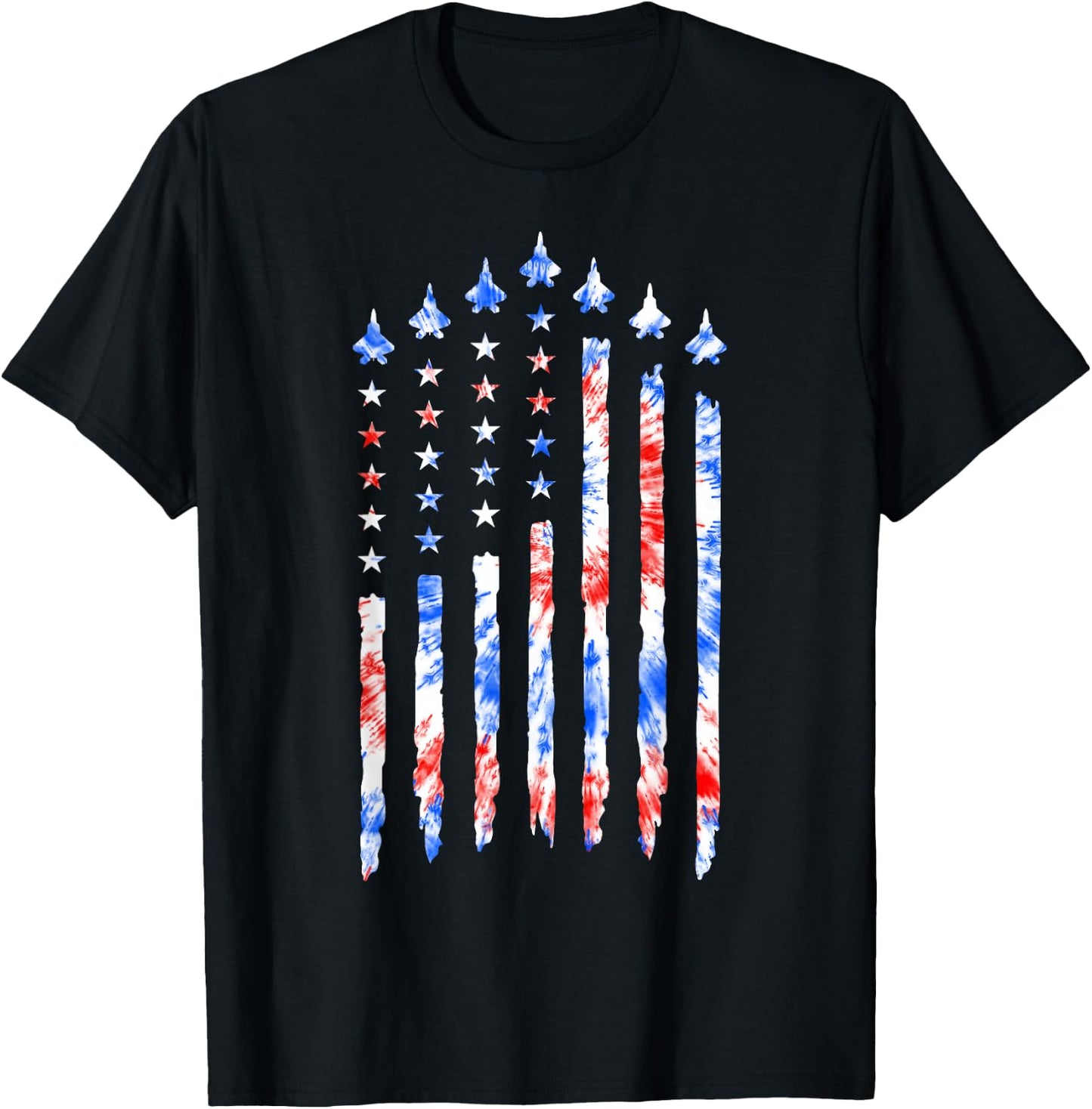 Fighter Jet Airplane American Flag Tie Dye 4th Of July Pilot T-Shirt - T-Shirt | Black