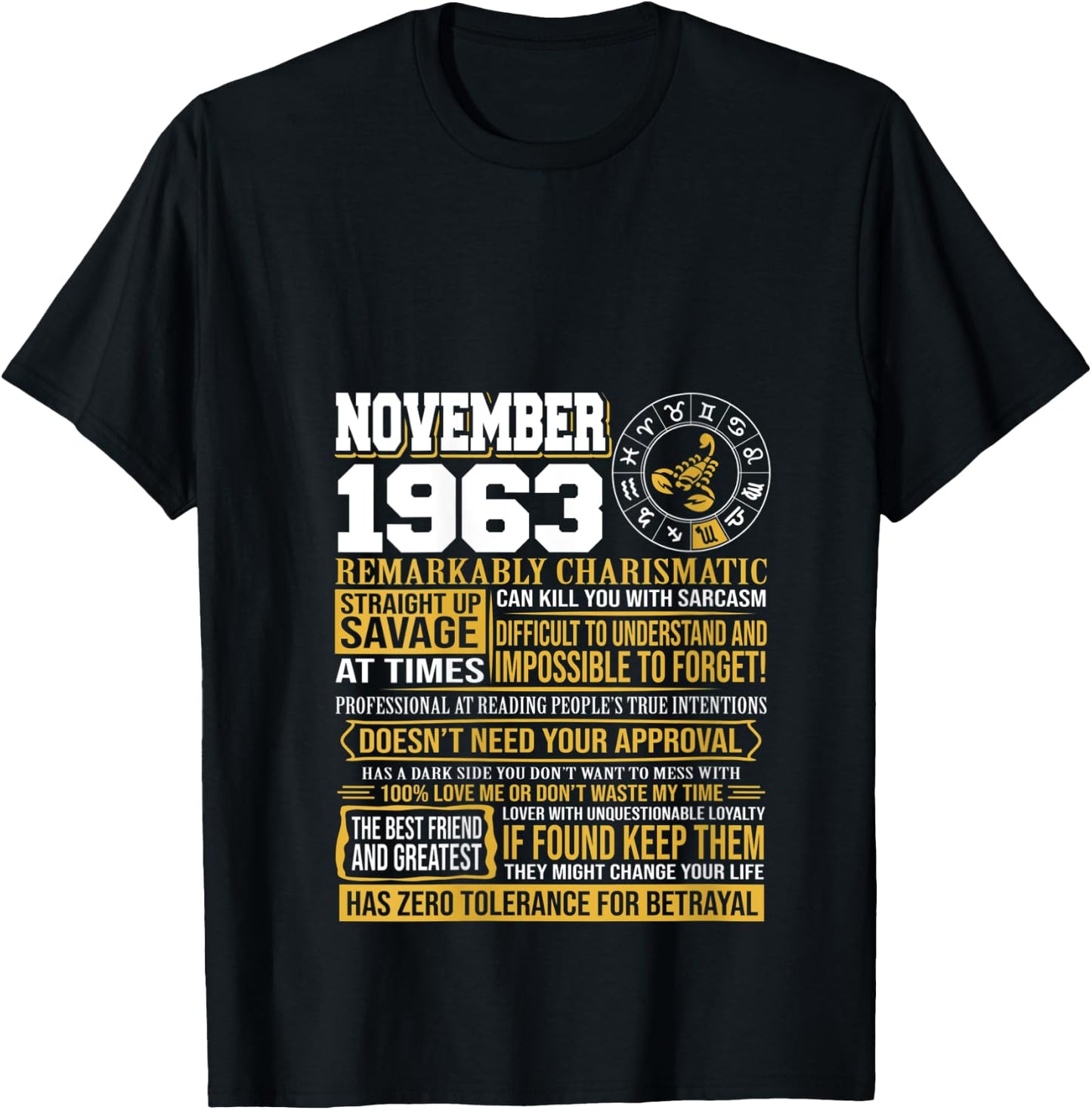 November Birthday Gifts - Born November Scorpio 1963 Funny V-Neck T-Shirt - T-Shirt | Black