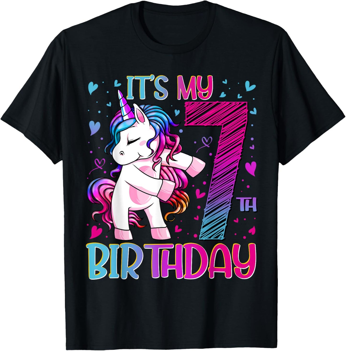 7 Year Old Gifts Unicorn Flossing 7th Birthday Girl Party T-Shirt - T-Shirt | Black