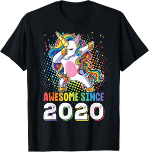 Awesome Since 2020 Girls Boys Dabbing Unicorn Birthday T-Shirt - T-Shirt | Black
