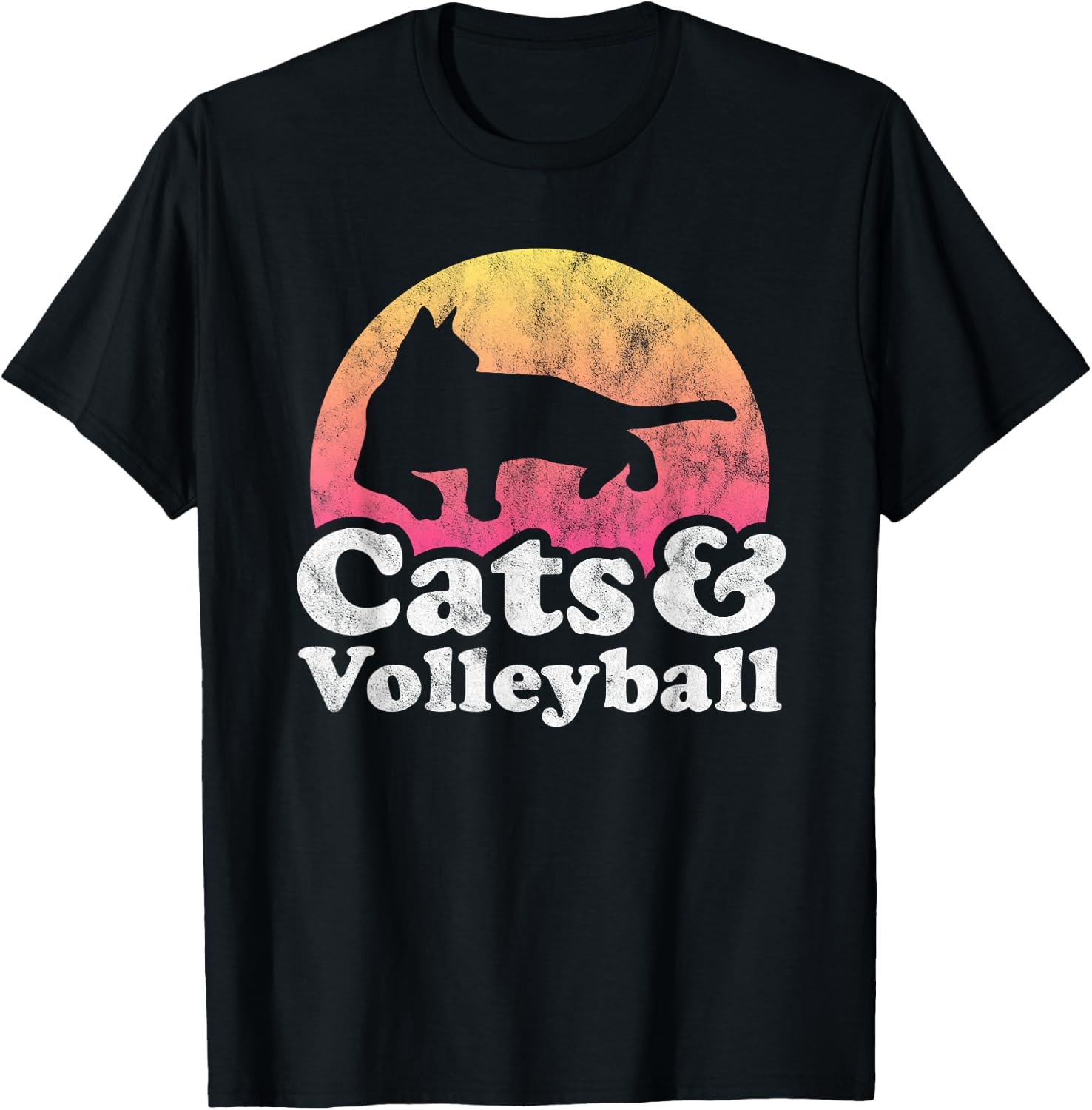 Cats and Volleyball Men's or Women's Cat T-Shirt - T-Shirt | Black