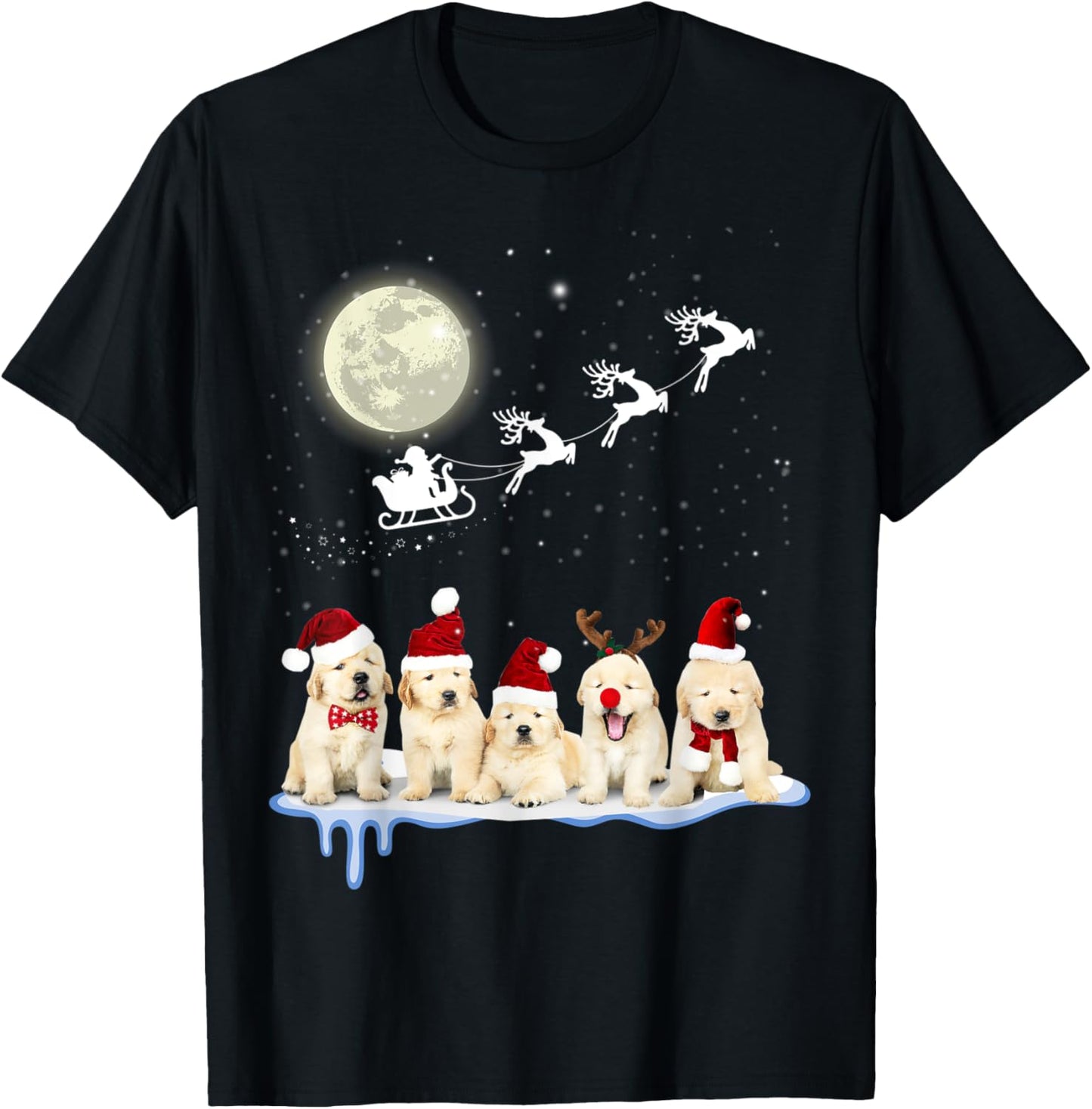 Golden Retriever Puppy Christmas Santa T-Shirt - T-Shirt | Black