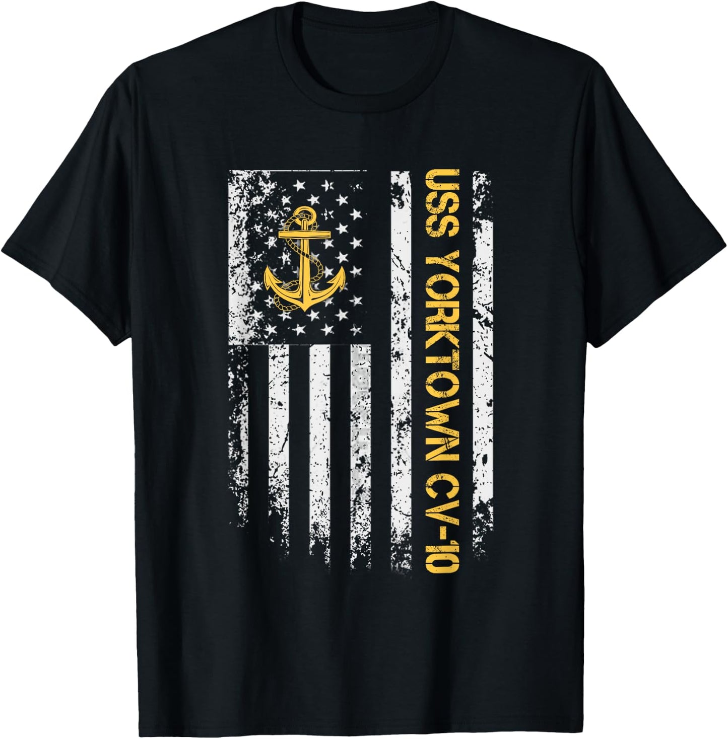 USS Yorktown CV-10 Aircraft Carrier USA Flag Veterans Day Women Men T-Shirt - T-Shirt | Black