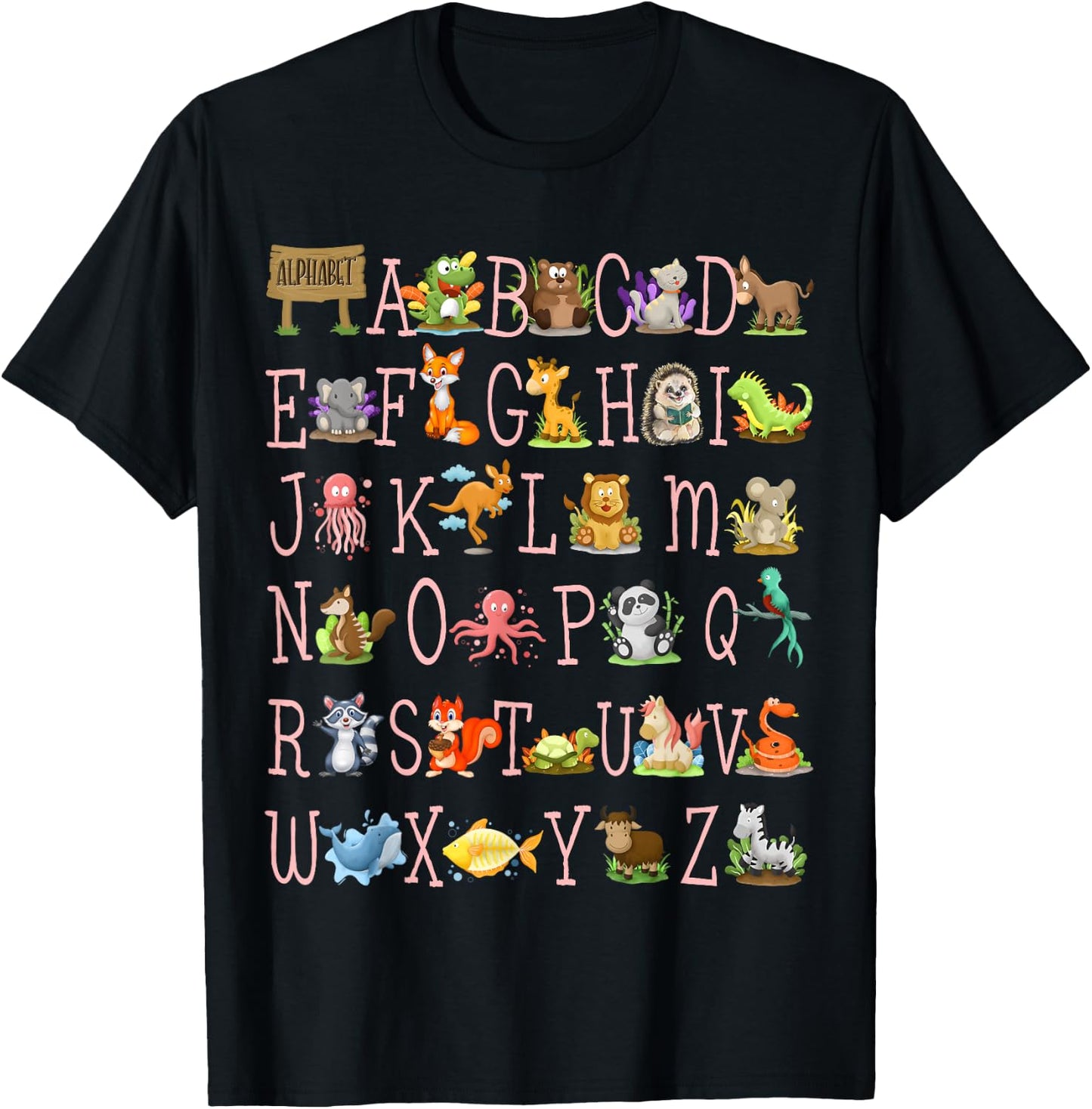 Back to School Kindergarten Teacher ABCs Animals Alphabet T-Shirt - T-Shirt | Black