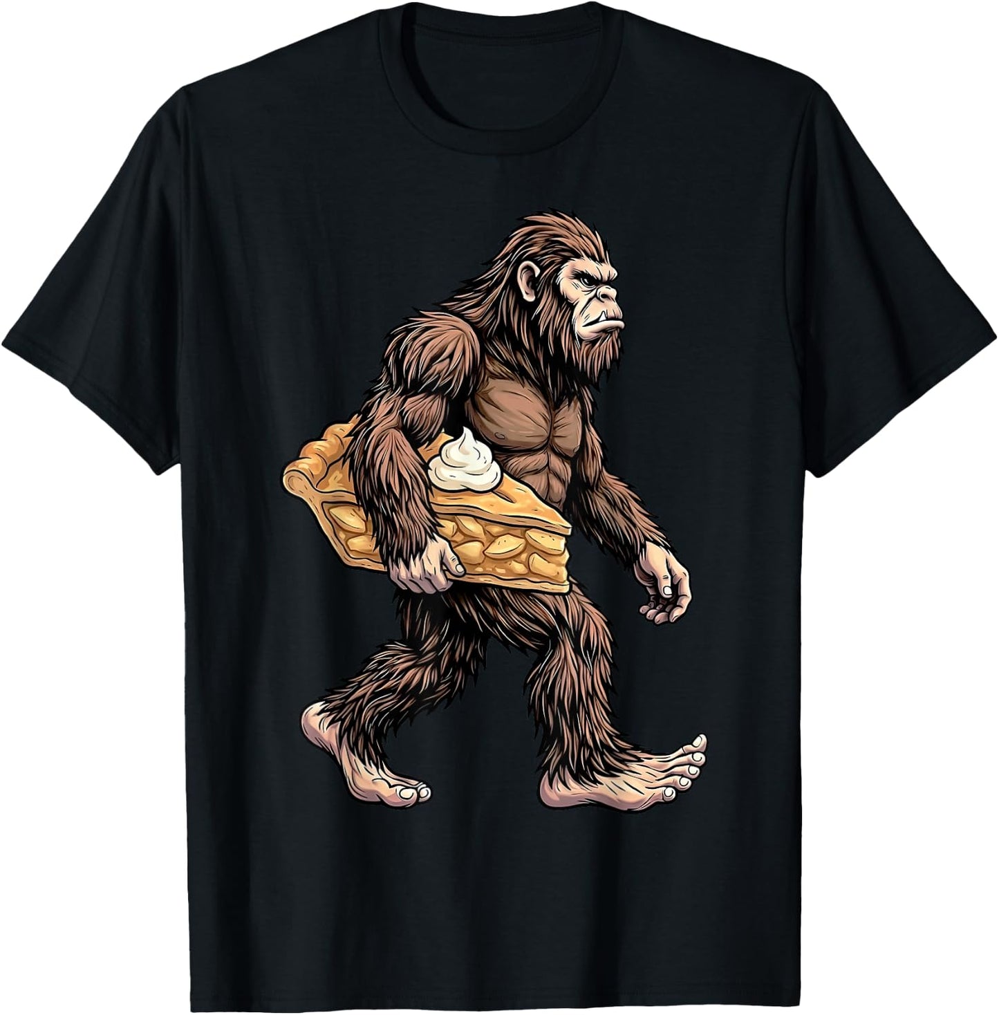 Bigfoot Carrying Apple Pie Funny Sasquatch Baking Dessert T-Shirt - T-Shirt | Black