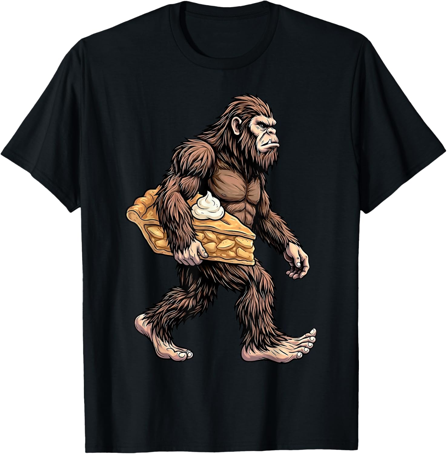 Bigfoot Carrying Apple Pie Funny Sasquatch Baking Dessert T-Shirt - T-Shirt | Black